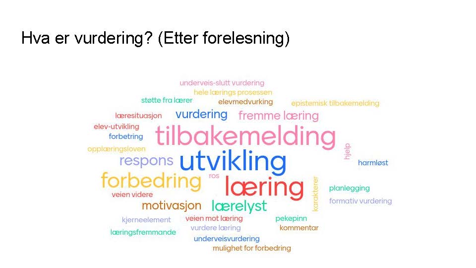 ordsky som fremhever ordene tilbakemelding, utvikling, læring, forbedring